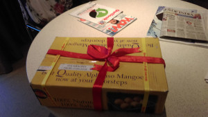  Als Geschenk für die Teilnahme am IEIA Open Seminar in Hyderabad wurde eine Kiste Mangos übergeben.