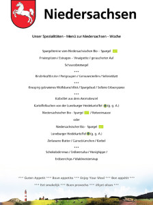 Expo2015: Speisekarte im Deutschen Pavillon während der Bundesländertage Niedersachsen. © Marketinggesellschaft der niedersächs. Land- und Ernährungswirtschaft e. V.